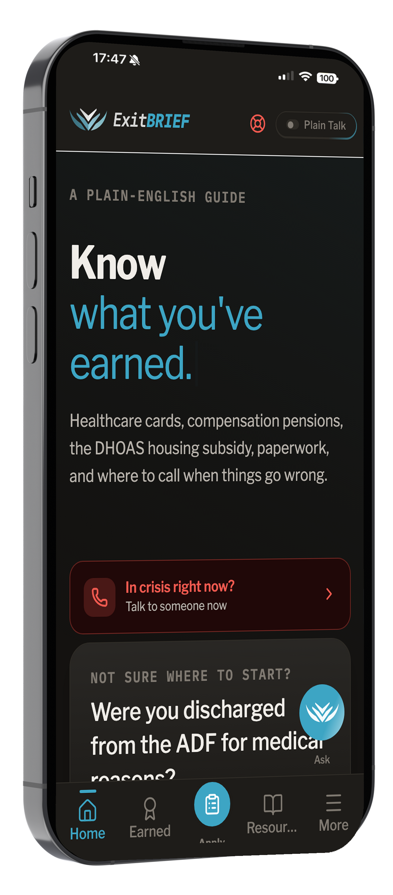 ExitBrief Home screen